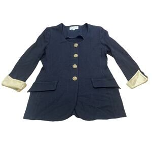 St John Evening Marie Gray Santana Knit Flip Cuff Blazer Jacket Black Size 8